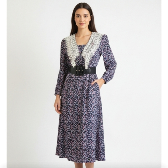 Patty O'neil Dresses & Skirts - Patty O'neil vintage midi/maxi women's blue floral dress size 14